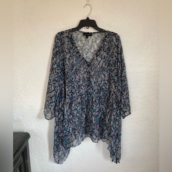 Lane Bryant Flowy Tunic Sheer Blouse Top Floral Leaf Sheer Plus Size 14 - 16 - Picture 2 of 13